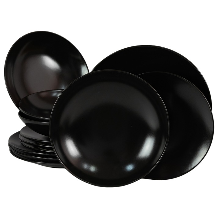 Set Complet Serviciu De Masa, Pechschwarz, 12 piese, Italian Design, Negru Intens Mat