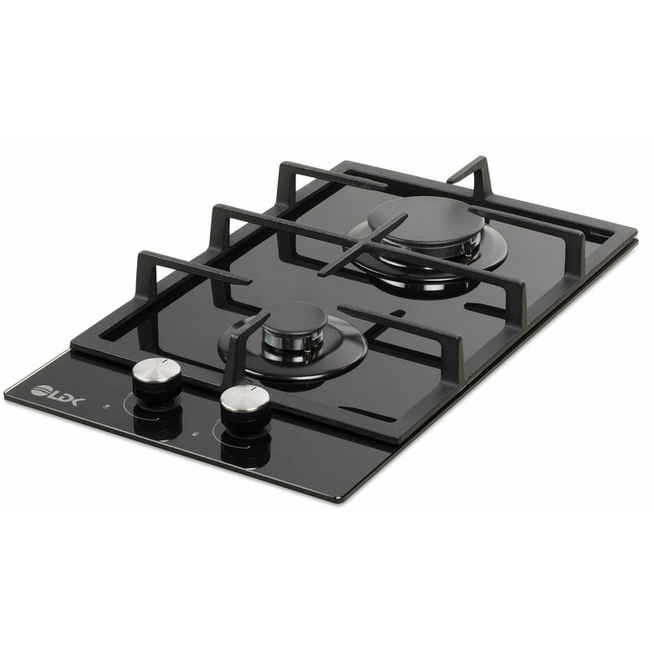 LDK Linares JZ2BK30 Beépíthető főzőlap, gáz, 2 égős, elektromos gyújtás, öntöttvas rács, biztonsági, 30 cm, fekete