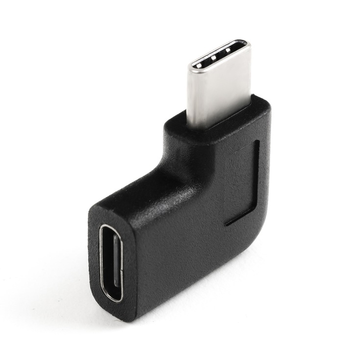 Adaptor unghiular USB-C la USB-C, 90 grade, reversibil, negru