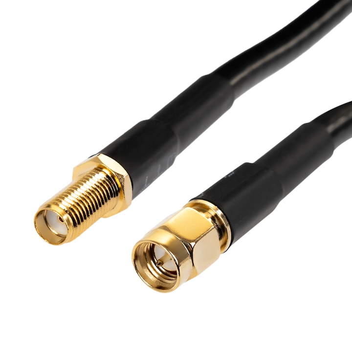 Cablu antena LMR240, Mufa SMA tata la SMA mama, 10m, Negru