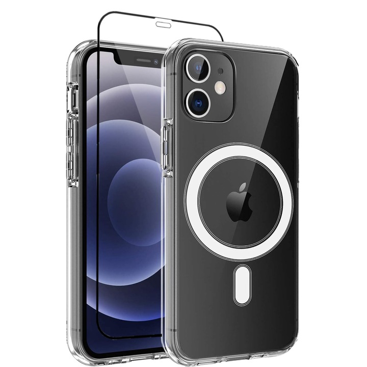 Set Full Protection MagSafe Transparent pentru iPhone 11, Protectie integrala, incarcare wireless