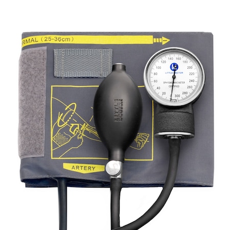 Tensiometru mecanic Little Doctor LD 70, profesional, manometru din metal, dimensiune manseta 25 – 36 cm, inel de fixare metalic, fara stetoscop, Negru/Gri