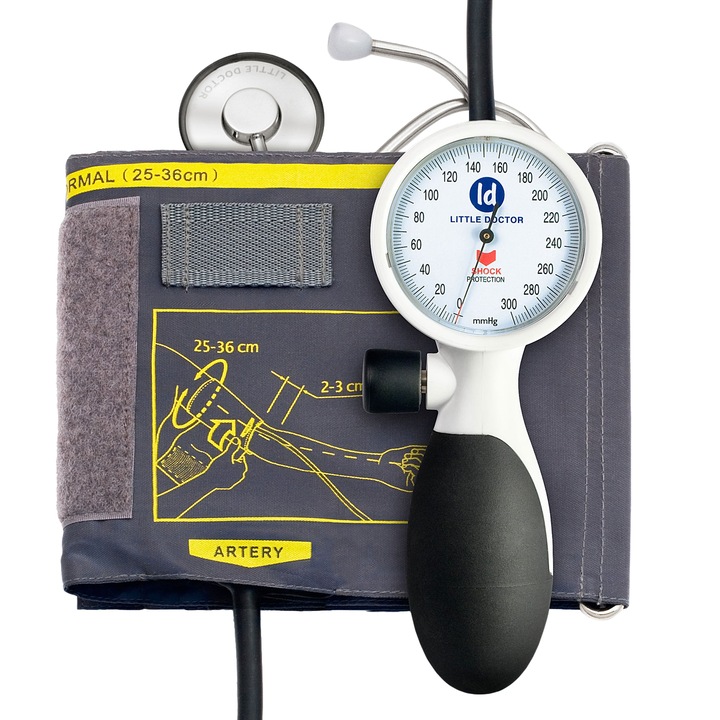 Tensiometru mecanic Little Doctor LD 91, profesional, stetoscop inclus, manseta 25 - 36 cm, Alb/Negru