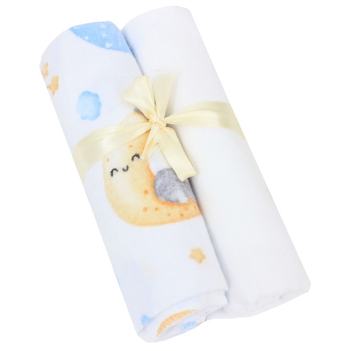 Set 2 scutece, bumbac, Ursulet Koala, alb cu albastru, 80x70cm