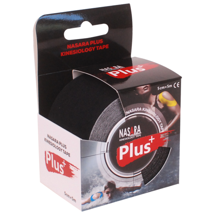 Banda Kineziologica NASARA® Plus Kinesiology Tape 5mx5cm negru