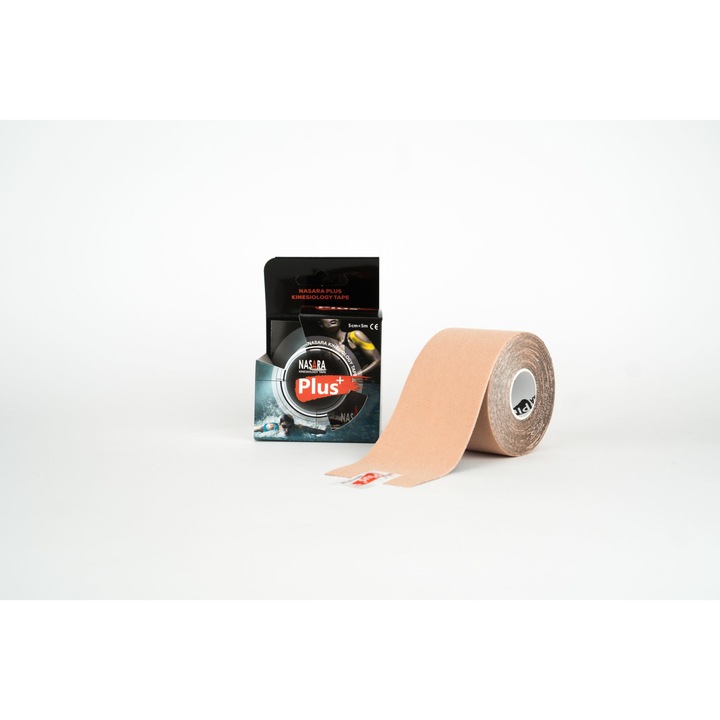 Banda Kineziologica NASARA® Plus Kinesiology Tape 5mx5cm bej