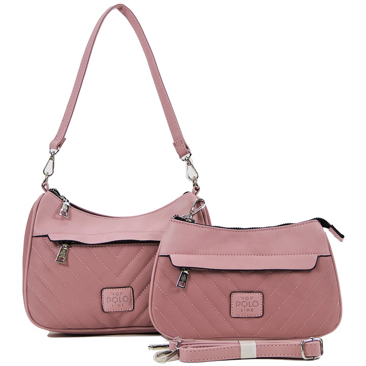 Geanta de umar si crossbody de dama, VQF Polo Line, Sintetic, Roz