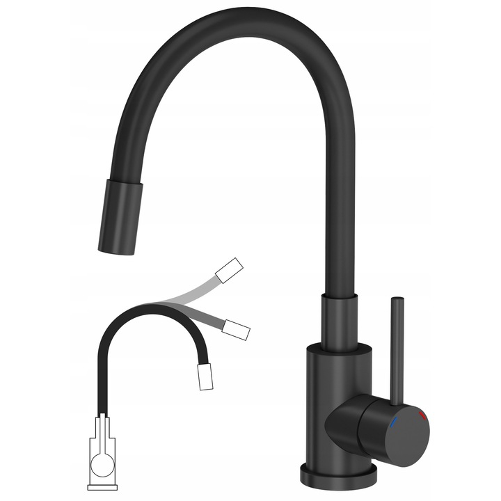 Кухненски смесител myQ MISSOURI, неръждаема стомана, гъвкав, матово черен 38