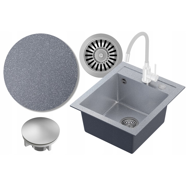 Chiuveta bucatarie, MyQ, Granit, 43 x 50 x 20.3 cm, Argintiu