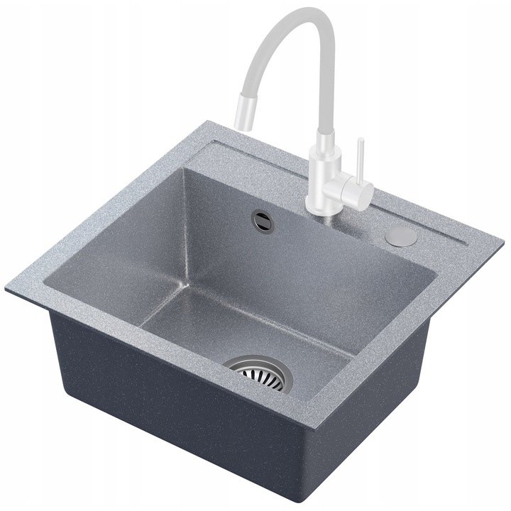 Set chiuveta bucatarie, MyQ, Granit, 50 x 47 x 18.5 cm, Argintiu - fara sifon