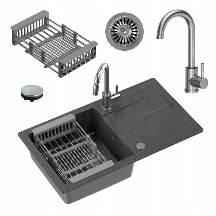 MyQ Chiuveta de bucatarie TOKYO 11 Chiuveta de bucatarie robinet granit negru 77x44 cm