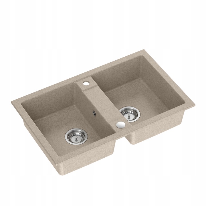 Chiuveta Manila 20 din granit cu 2 cuve, MyQ, Bej 78x48 cm