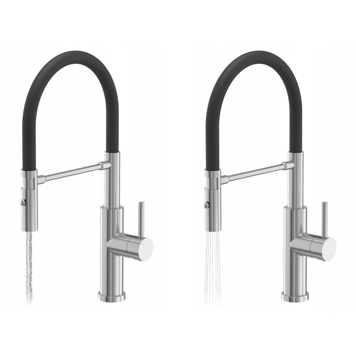 Кухненски смесител, MyQ, Стомана, 46 см, Сив/Черен