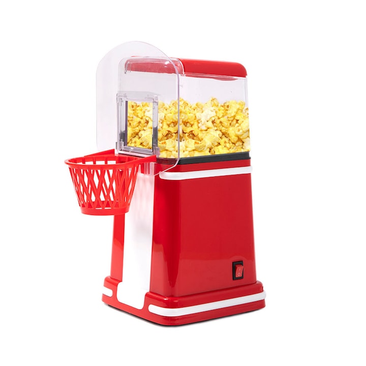 Aparat de facut popcorn, BYONDSELF®, 1200W, operare cu o singura atingere, rosu