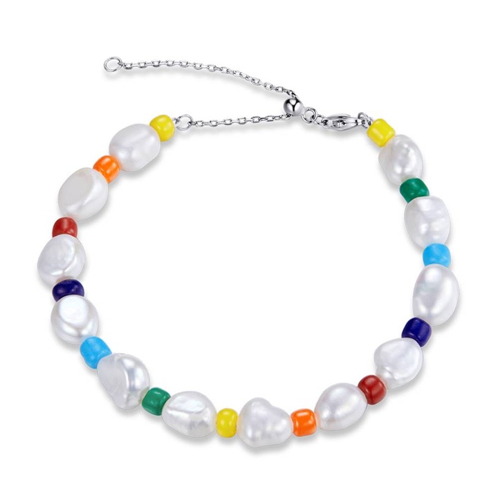 Bratara din Argint cu Perle, Placata cu Rodiu, Colourful Pearls