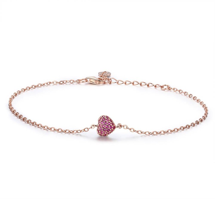Bratara din Argint cu Cristale Zirconiu, Placata cu Aur, Rose Pink Heart