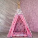 Палатка за игра, Типи, 120 x 120 см, С матрак, Розово с лилаво, Щампа еднорози