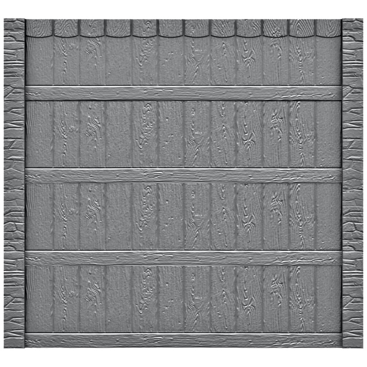 Set matrita gard, panou intreg, 3 matrite mijloc + 1 terminatie + 2 stalpi, model Lemn Rural Piatra, plastic ABS, negru