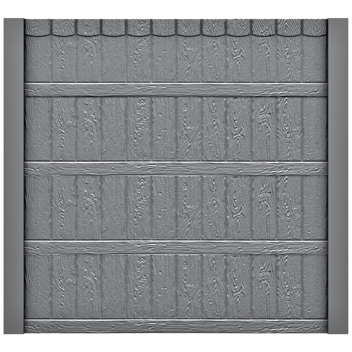 Set matrita gard, panou intreg, 3 matrite mijloc + 1 terminatie + 2 stalpi, model Lemn Rural LIS, plastic ABS, negru