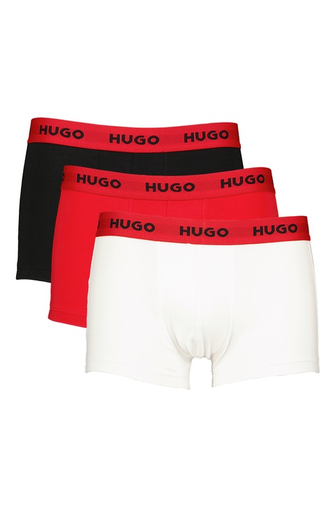 HUGO, Set de boxeri cu banda logo in talie - 3 perechi, Rosu/Alb/Negru