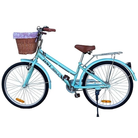 Bicicleta dama, 24 inch, V-brake, cos cumparaturi, portbagaj, sonerie, turcoaz