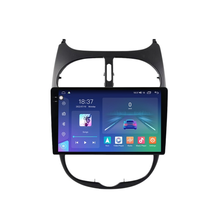 Navigáció Peugeot 206 1998-2012, NAVIGPS, 2K felbontás, 9,5 hüvelykes QLED képernyő, 8 GB RAM és 128 GB ROM, Android, Octacore processzor, 4G sim slot, DSP hang, vezeték nélküli Carplay és Android Auto, hátrameneti kamera