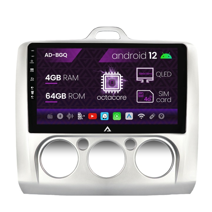 Navigációs autodrop Ford Focus MK2 (2004-2011), manuális klíma, Android 12, Q-Octacore, 4GB RAM, 64GB ROM, 9 hüvelyk - AD-BGQ9004, AD-BGRKIT112