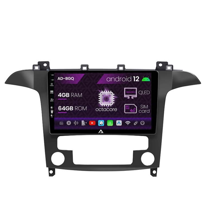 Navigációs autodrop Ford S-Max (2006-2015), Android 12, Q-Octacore, 4GB RAM, 64GB ROM, 9 hüvelyk - AD-BGQ9004, AD-BGRKIT125