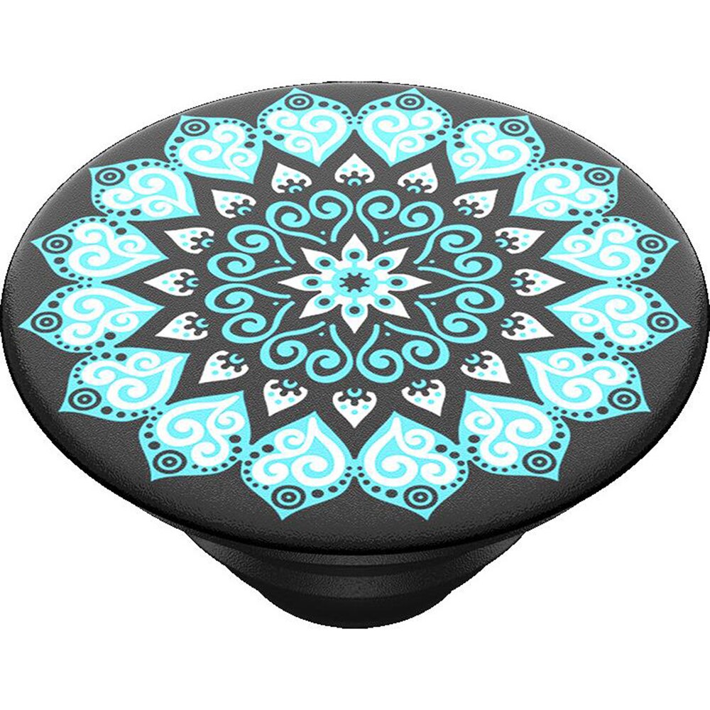 PopSocket Klebender PopGrip Mit Mandala-Blumen-Design – Schwarz/kamelbraun, Wechselbarer Oberteil, Nicht Für Kabelloses Laden