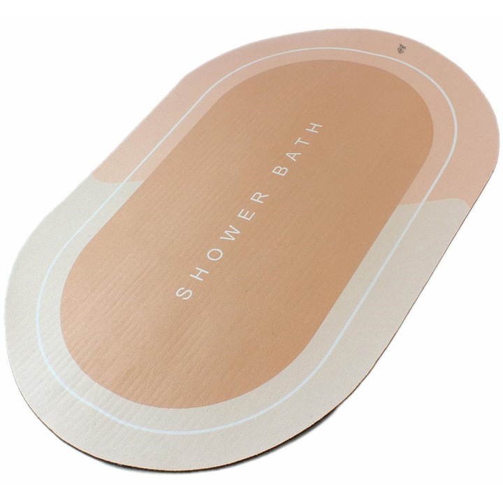 Covor de baie oval, Zola®, antiderapant, 60x40 cm, maro