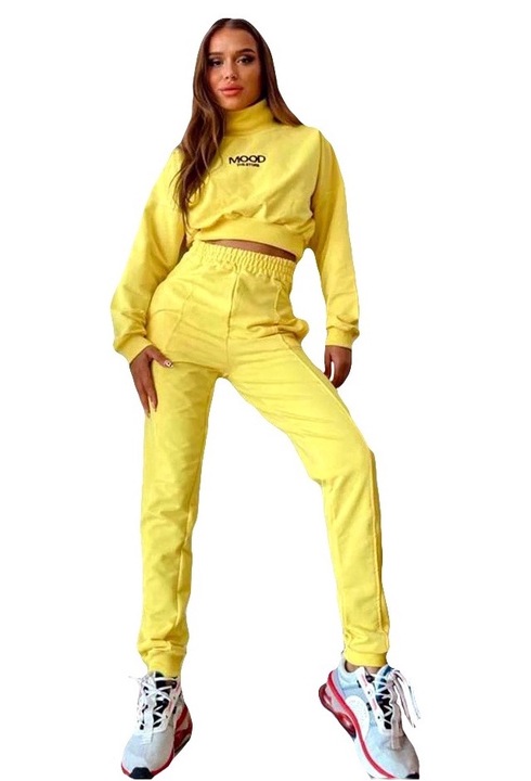 Compleu sport Mood, pantaloni si bluza pe gat, Galben