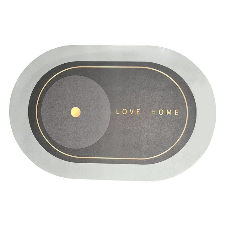 SIKS csúszásmentes fürdőszobaszőnyeg, "Love Home" modell, ovális, 57 x 39 cm, szürke