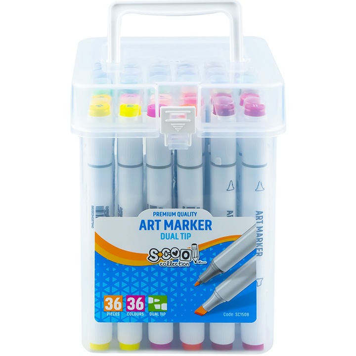 S-cool markerek, 2 fej, 6mm-3mm, 36 szín/készlet