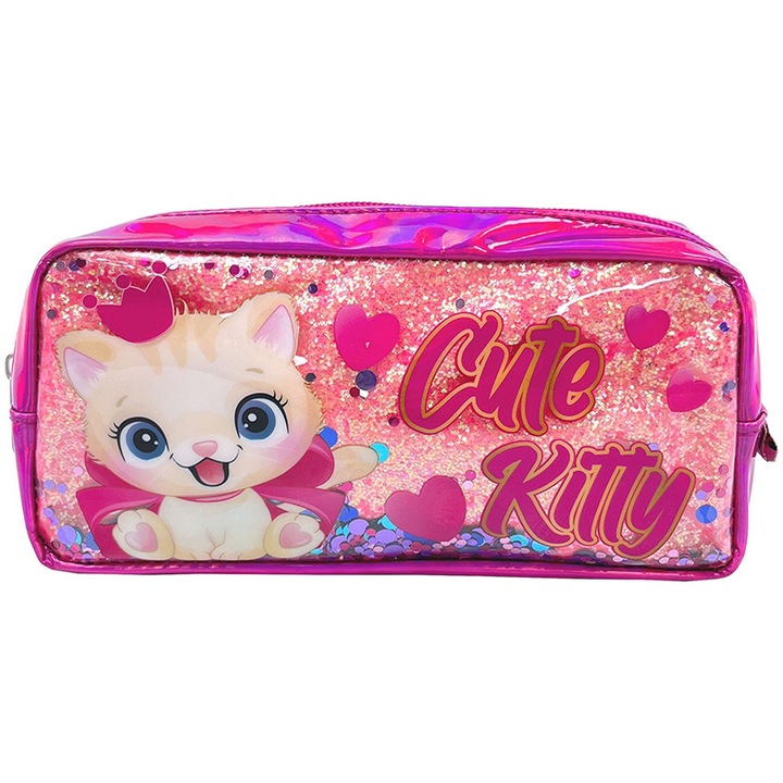 Несесер S-cool, С пайети, 22x11x5.5 см, Розов