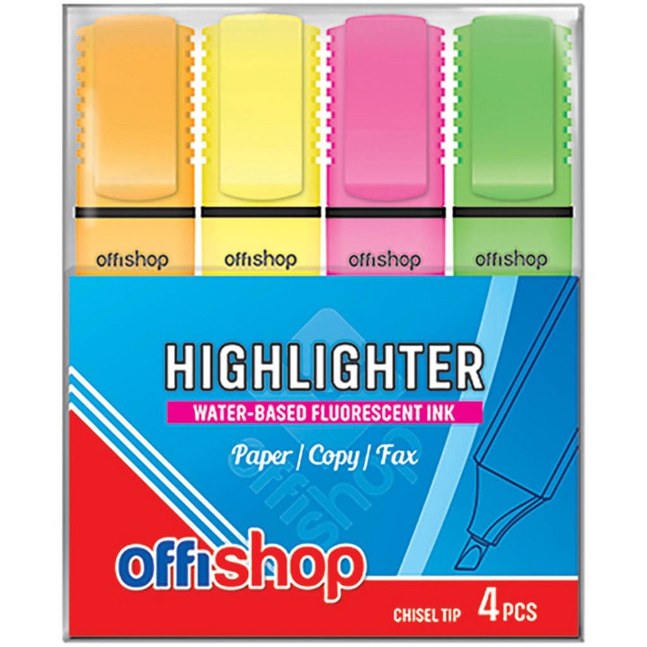 Textmarker Offishop, fluorescent, 4 culori/blister