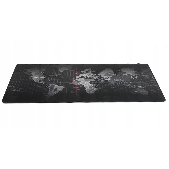 Irodai egérpad, világtérkép modell, 80x30cm, műanyag és gumi, Fekete