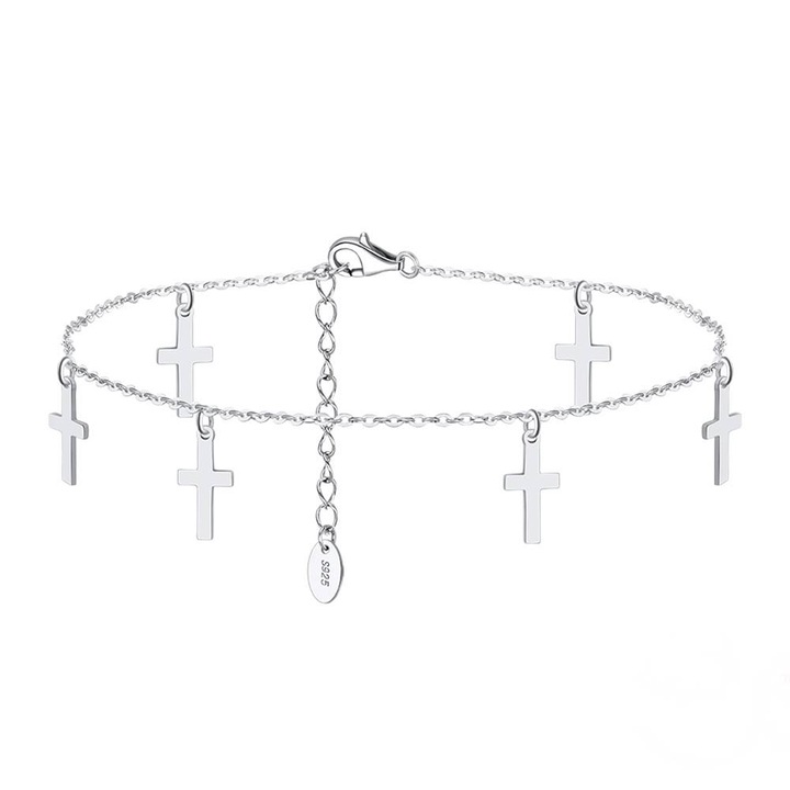 Bratara de picior din Argint Placata cu Rodiu, Cross Anklet