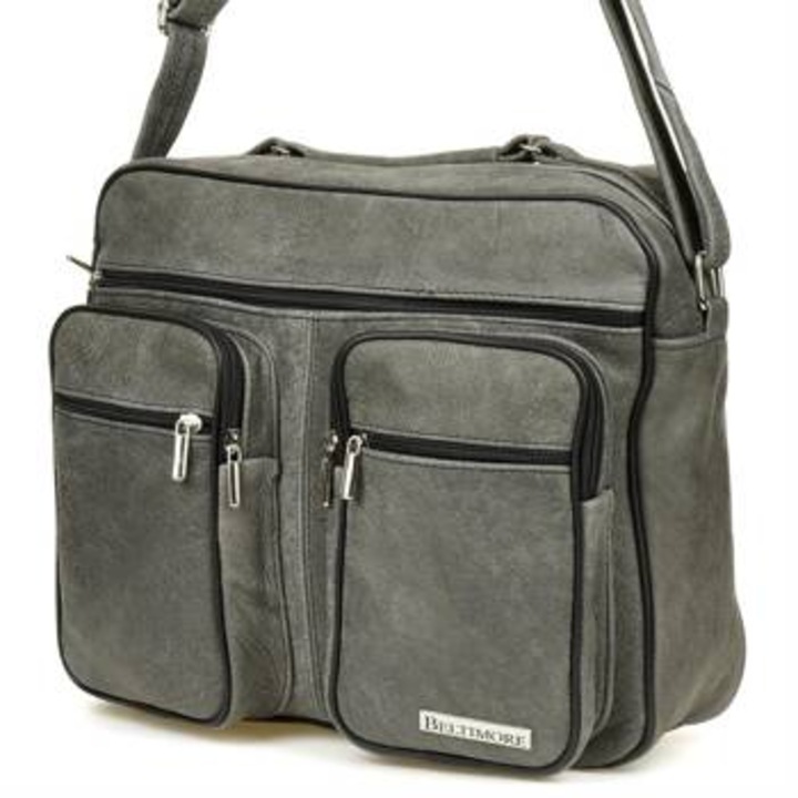 Férfi nagy táska, Baltimore, Bőr, Szürke