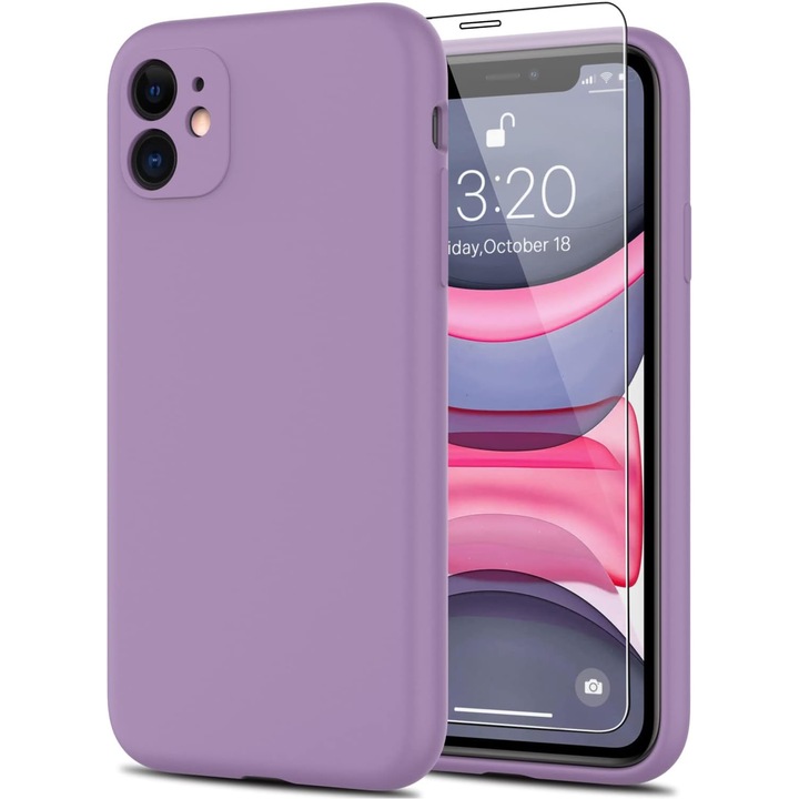 Set Full Protection Silicon compatibil Iphone 11 cu protectie camera, Antisoc, Mov