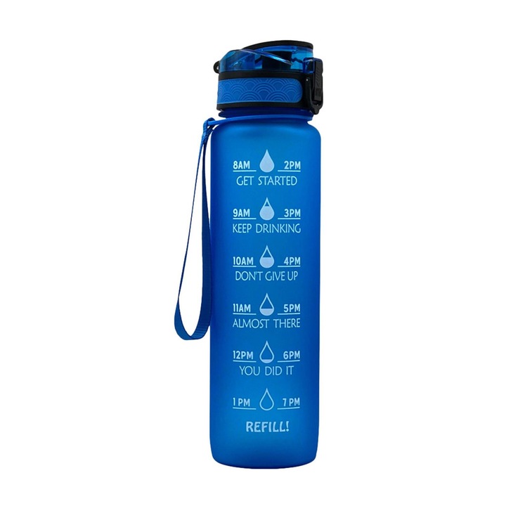 Мотивираща бутилка за вода, с цитати и времева линия (1000 ml) - Синя