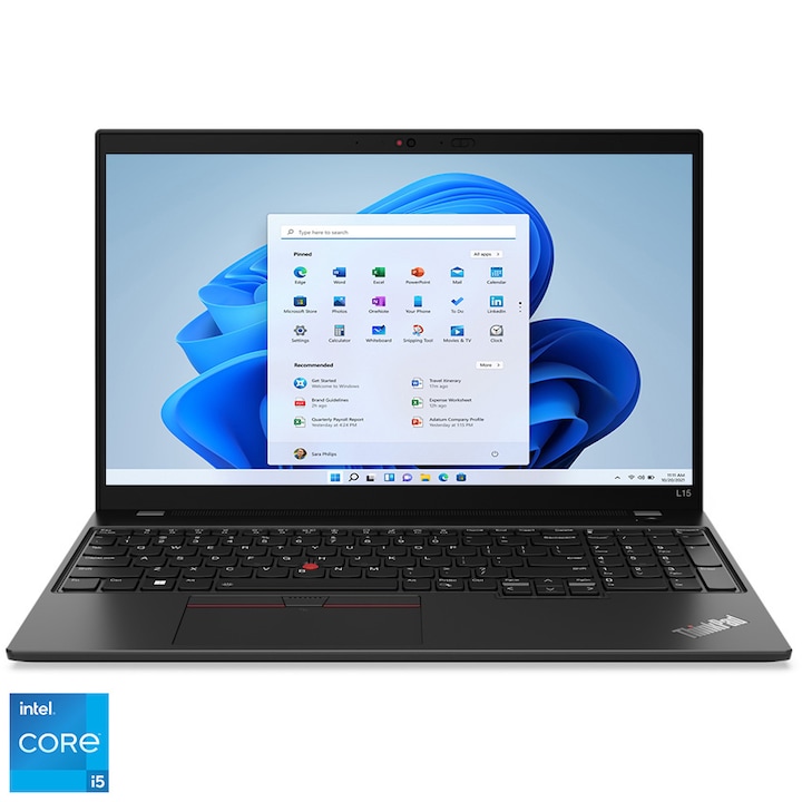 Laptop Lenovo ThinkPad L15 Gen 4 cu procesor Intel® Core™ i5-1335U pana la 4.6 GHz, 15.6", Full HD, IPS, 16GB, 512GB SSD, Intel® UHD Graphics, Windows 11 Pro, Thunder Black, 3-year, Courier or Carry-in