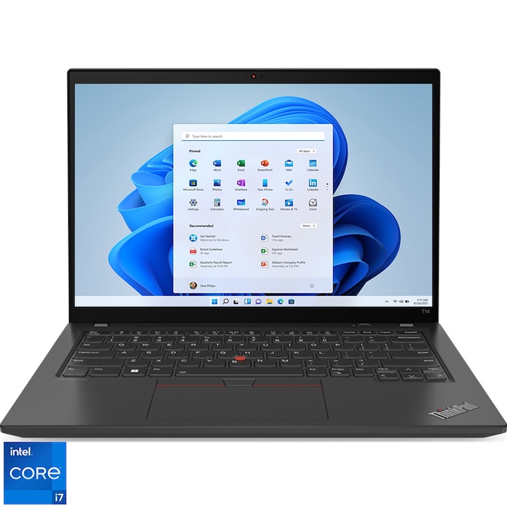 Lenovo ThinkPad T14 Gen 4 14" WUXGA laptop, Intel® Core™ i7-1355U, 32GB, 1TB SSD, Intel® Iris® Xe Graphics, Windows 11 Pro, Nemzetközi angol billentyűzet, Fekete