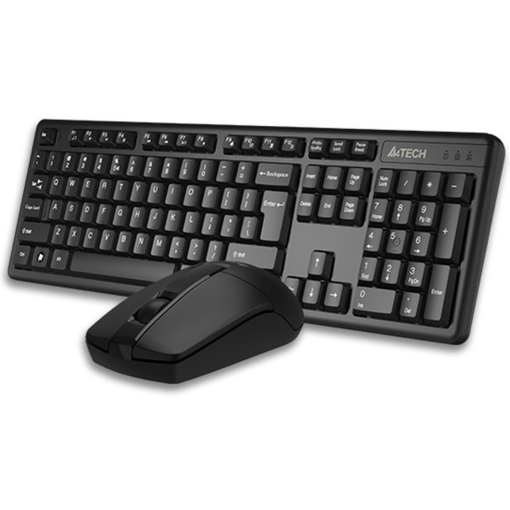 Комплект клавиатура и мишка A4Tech 3330N, Wireless, Черен