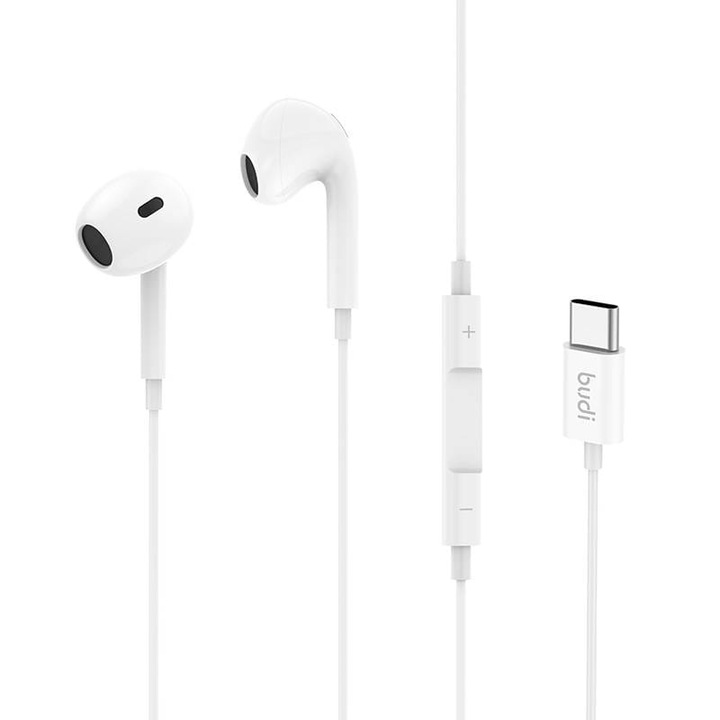 Budi audio fejhallgató, USB-C, 1,2 m, fehér