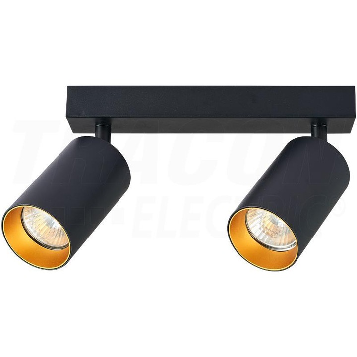 Spot de tavan, Tracon Electric, reglabil, negru cu reflector auriu 2xGU10 SPGU10MA2GB