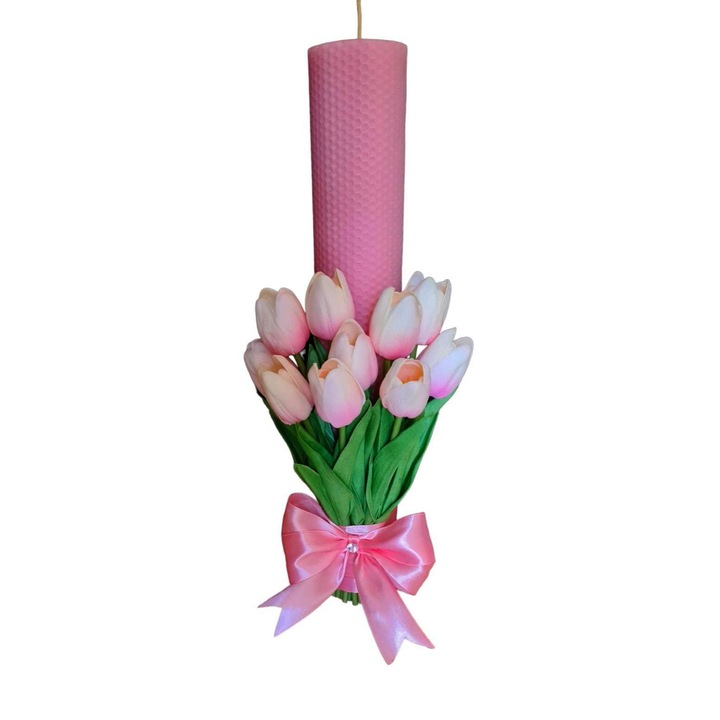 Свещ за кръщене, момиче, Buchet dulce, розова, 40 см