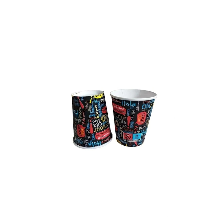 Set pahare din carton negru ola, 100 buc, capacitate 7 oz