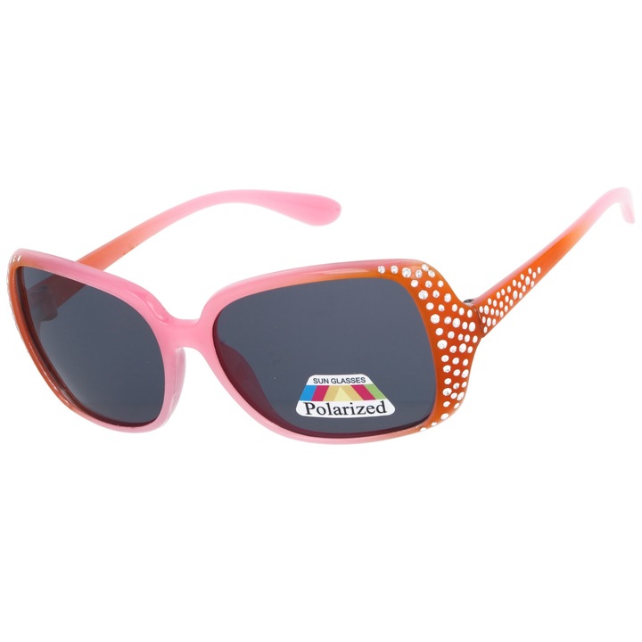 Polarizált napszemüveg gyerekeknek, Born86, műanyag, 112x120x46 mm, rózsaszín/narancs