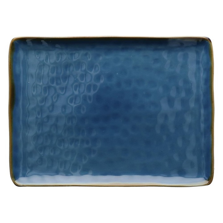 Tava dreptunghiulara pentru servire, Rose e Tulipani, Ceramica, 36 x 26.5 cm, Bleumarin
