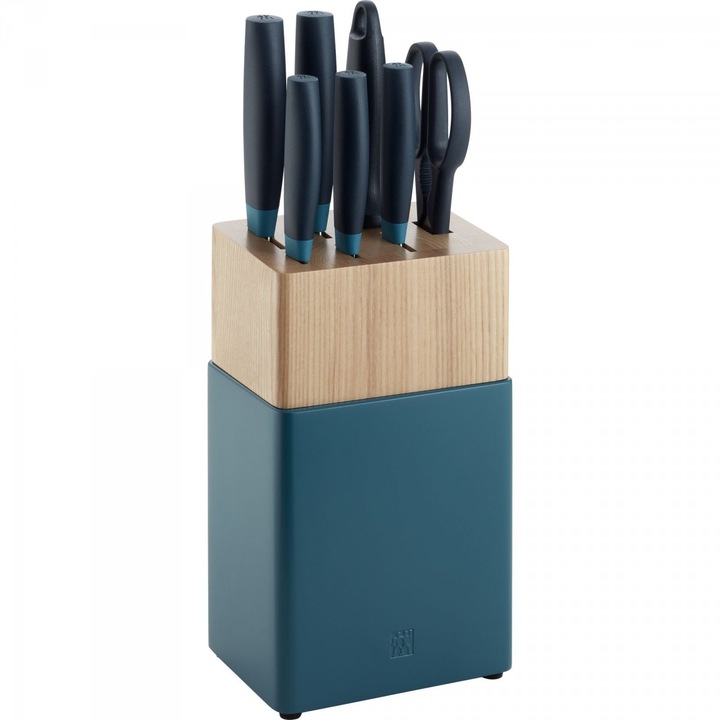 Set 5 cutite, Zwilling, Aliaj, Cu ascutitor si foarfeca, Albastru/Bej
